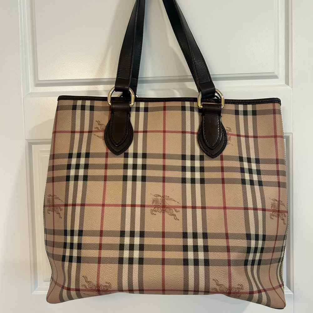 Burberry Beige and Black Checkered Tote